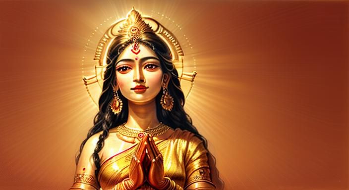 Divine Maa Durga Portrait in Golden Oil Painting
