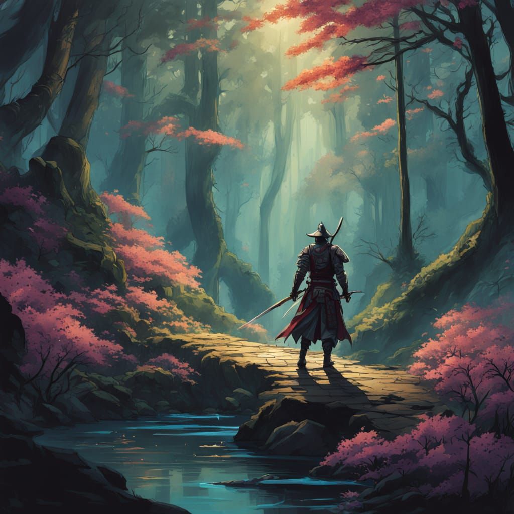 Samurai in Enchanted Forest - Fantasy Art