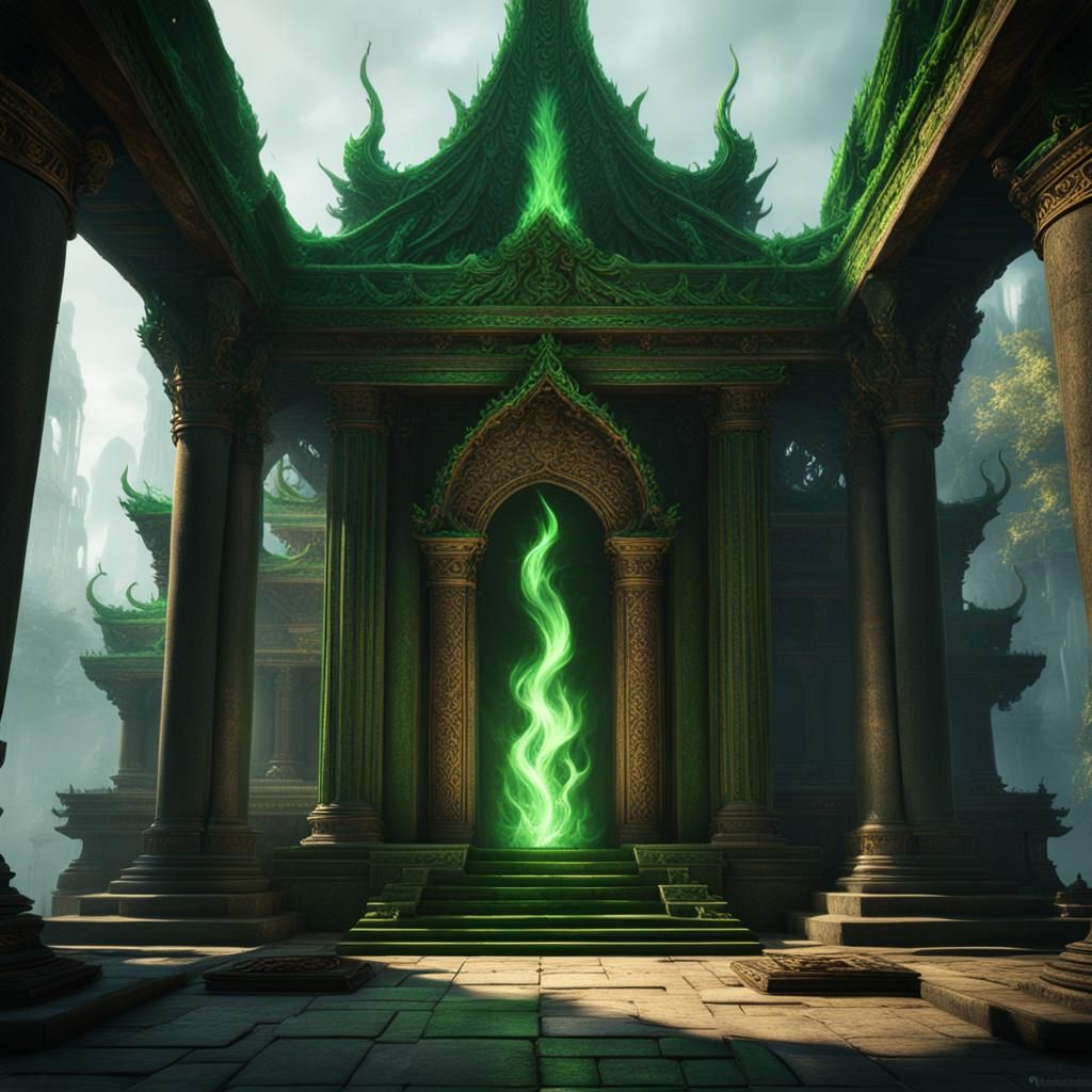 Etheric healing temple with the sacred flame inside