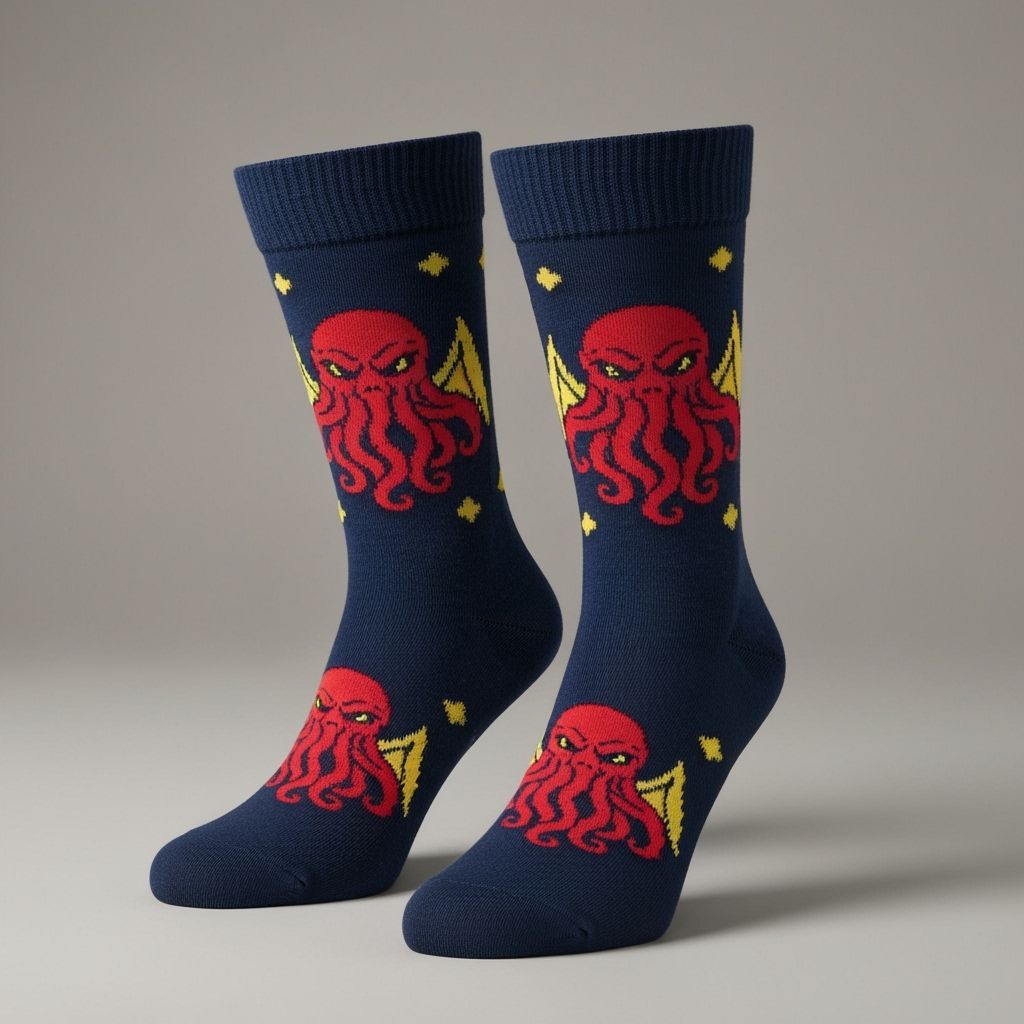 Navy Socks with Vibrant Cthulhu Design
