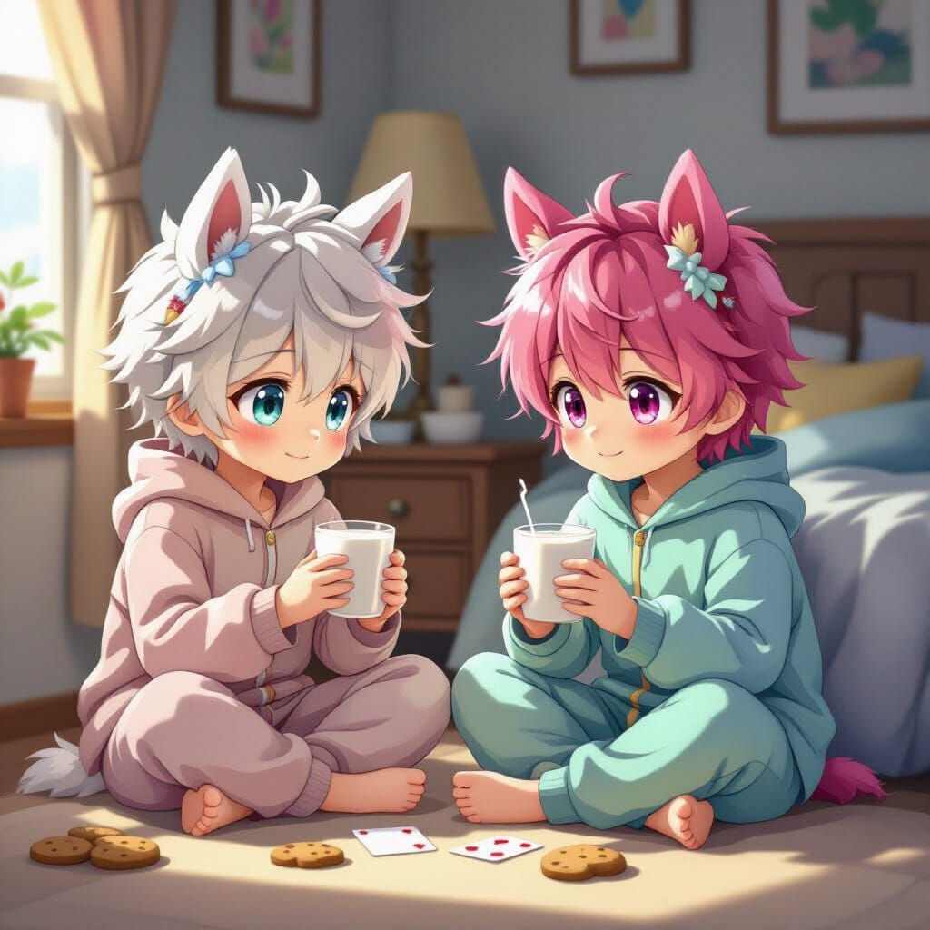 Anime Boys with Horse Ears Play Card Game in Studio Trigger ...