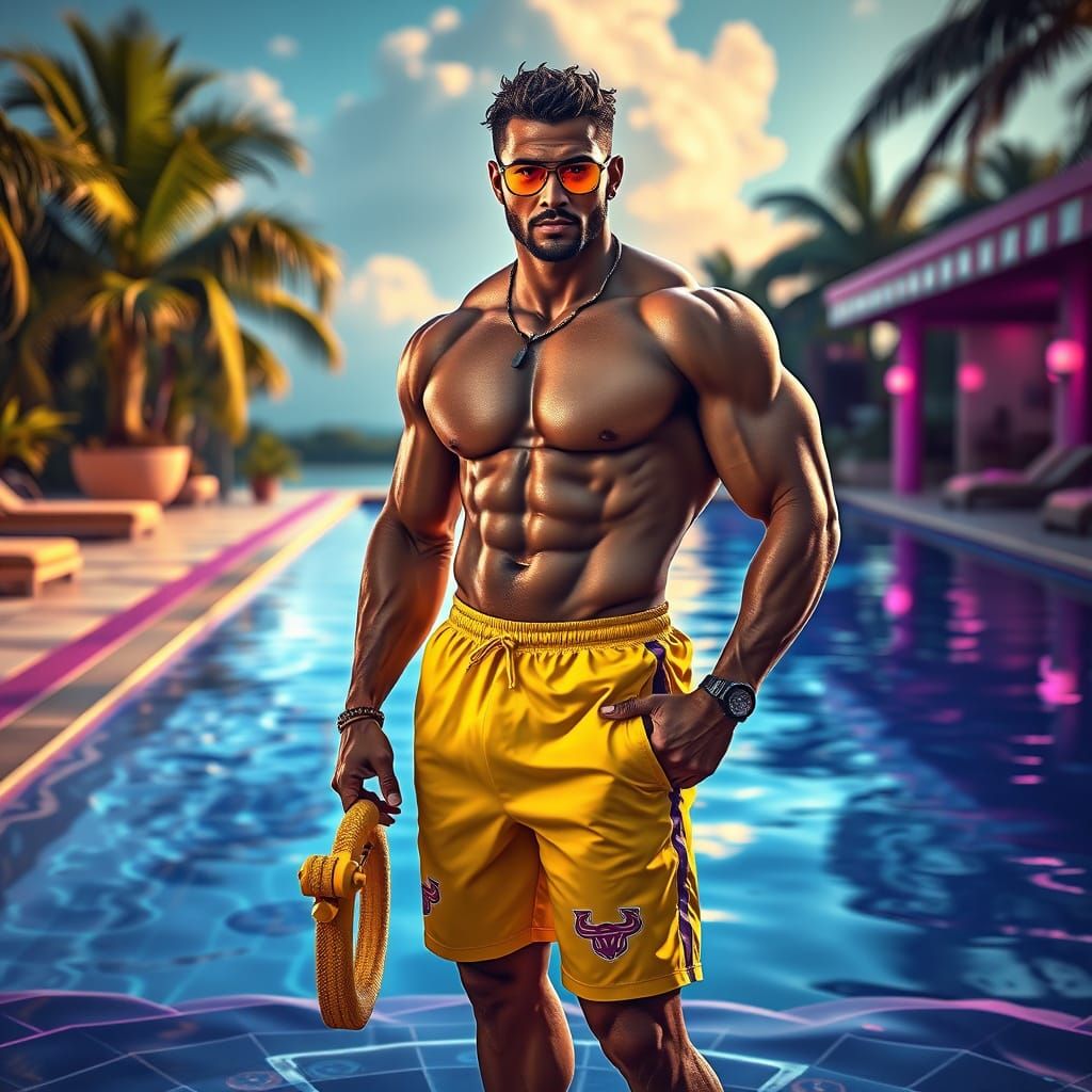 Muscular Figure by Pool in Dark Fantasy Style