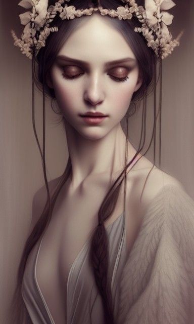 Androgynous Priestess with Gardenia Headdress, Airbrush Art