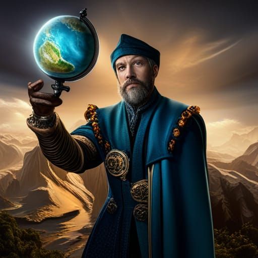 Wizard Selfie with Dragon Globe, Fantasy Concept Art