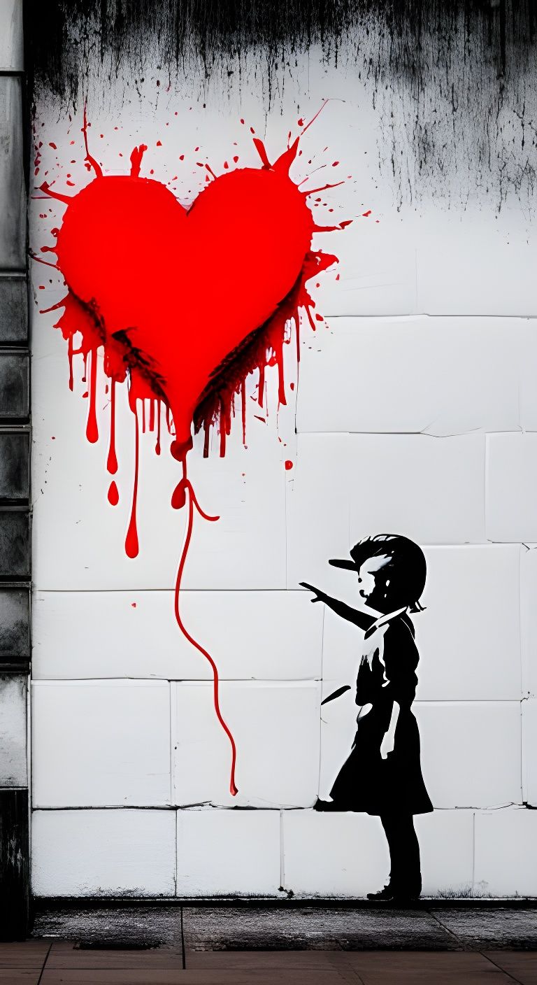 Banksy Style Graffiti Art: Girl with Balloon