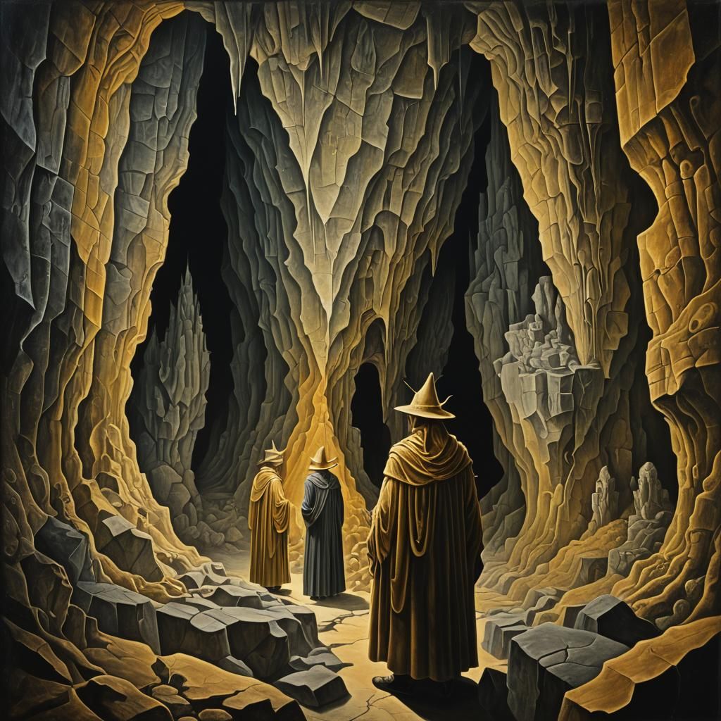 Surreal Dark Cavern with Strange Creatures