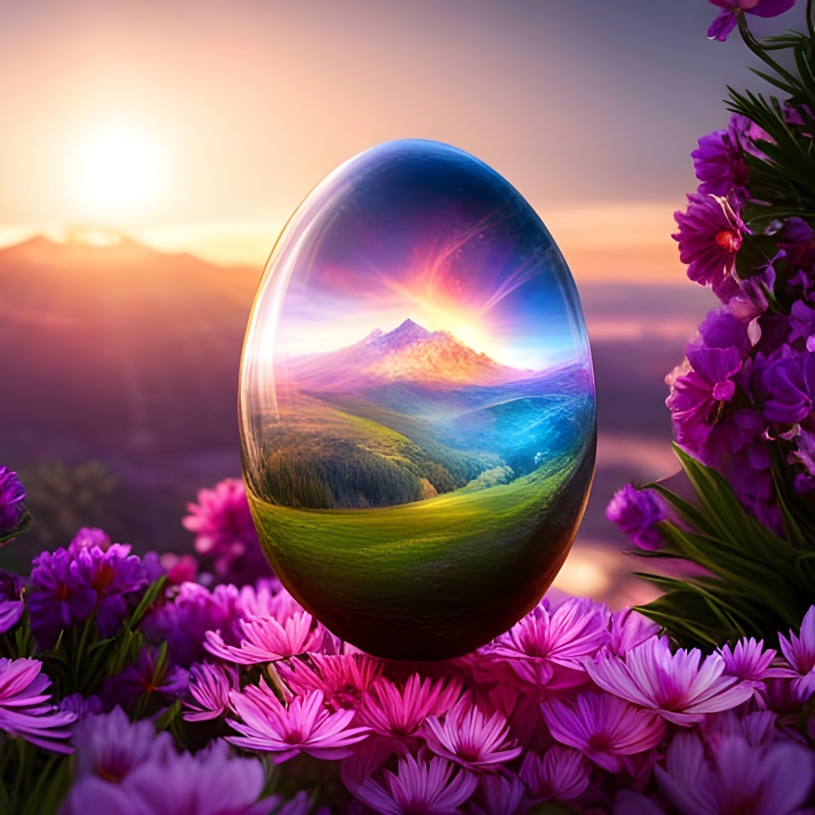 Ornate Faberge Egg Reflecting a Unicorn Portrait