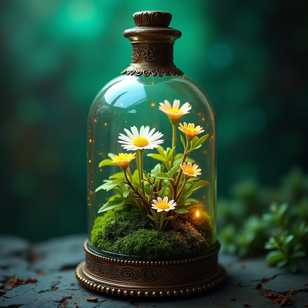Miniature World in Glass Bottle with Glowing Accents