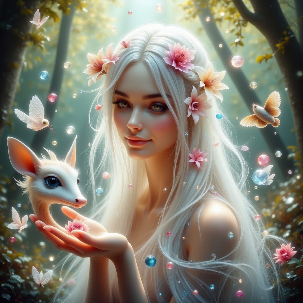Enchanted Woman Feeds Animals: Airbrush Art