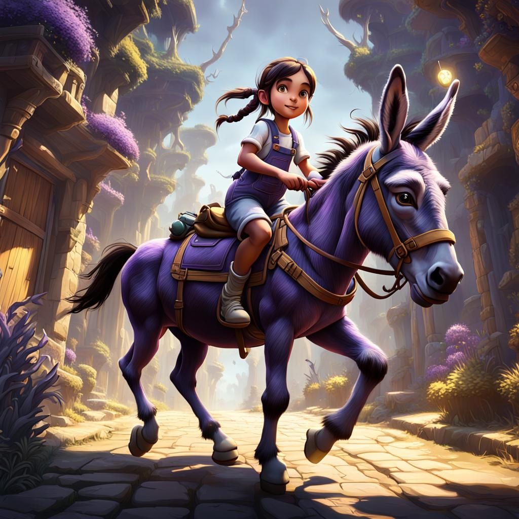 Cartoon Girl on Donkey: Dark Fantasy Concept Art