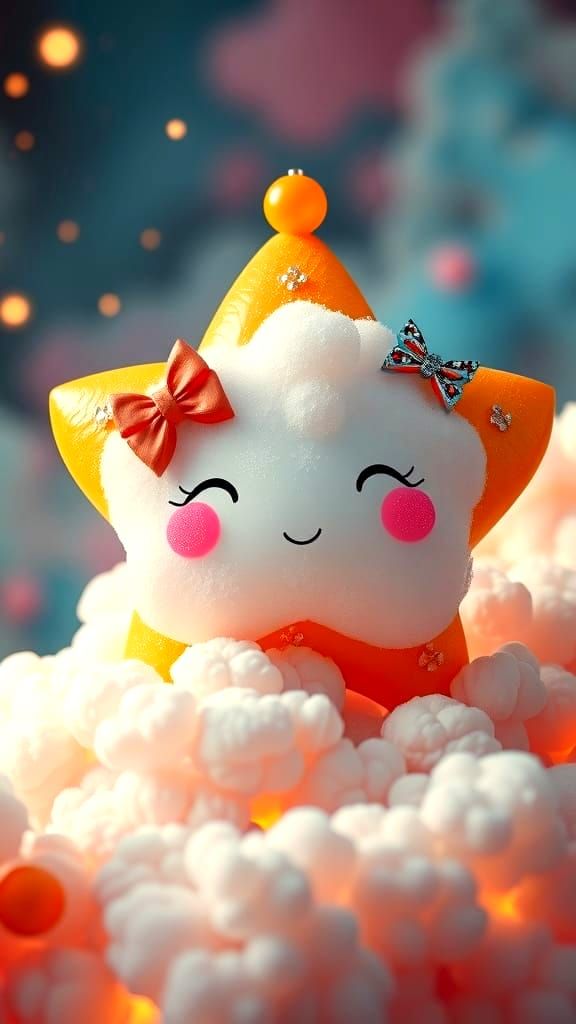 Adorable Cloud, Star, and Fruit Characters in Kawaii Art