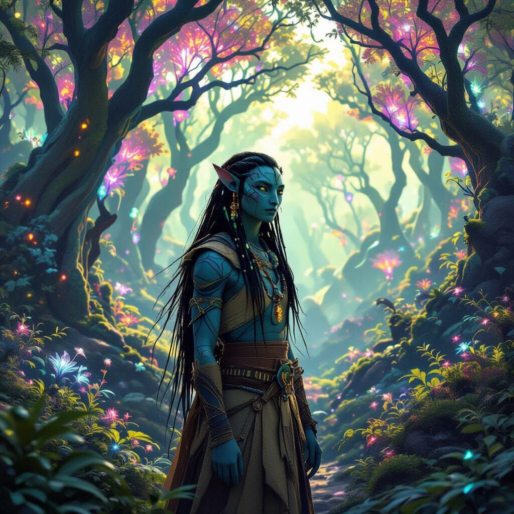 Na'vi in Luminescent Forest on Pandora