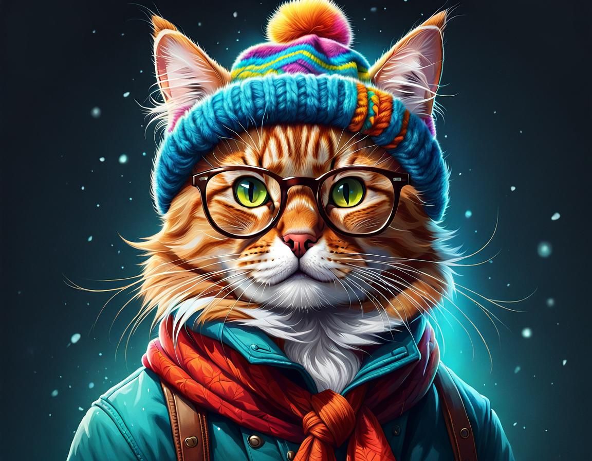 Cat in Hat and Glasses: Digital Furry Art