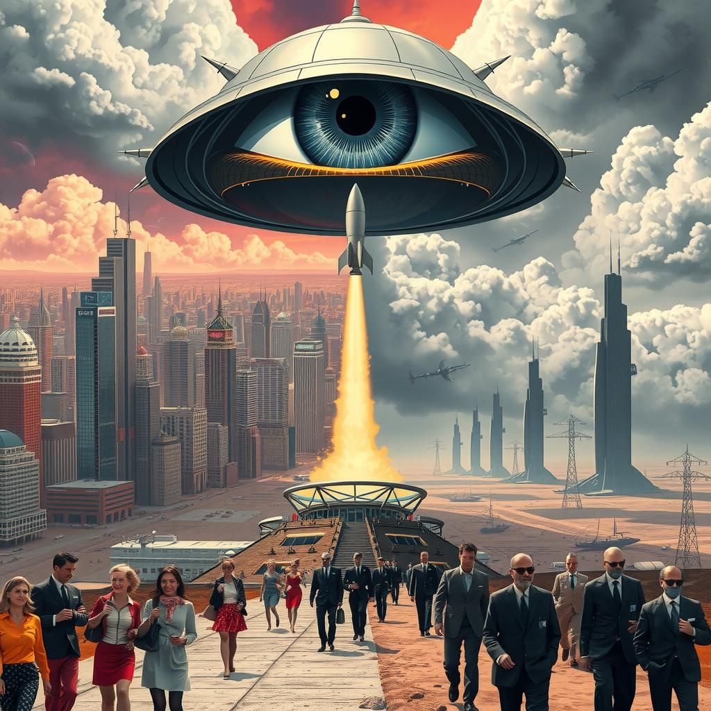 Dystopian Metropolis Under Big Brother's Gaze