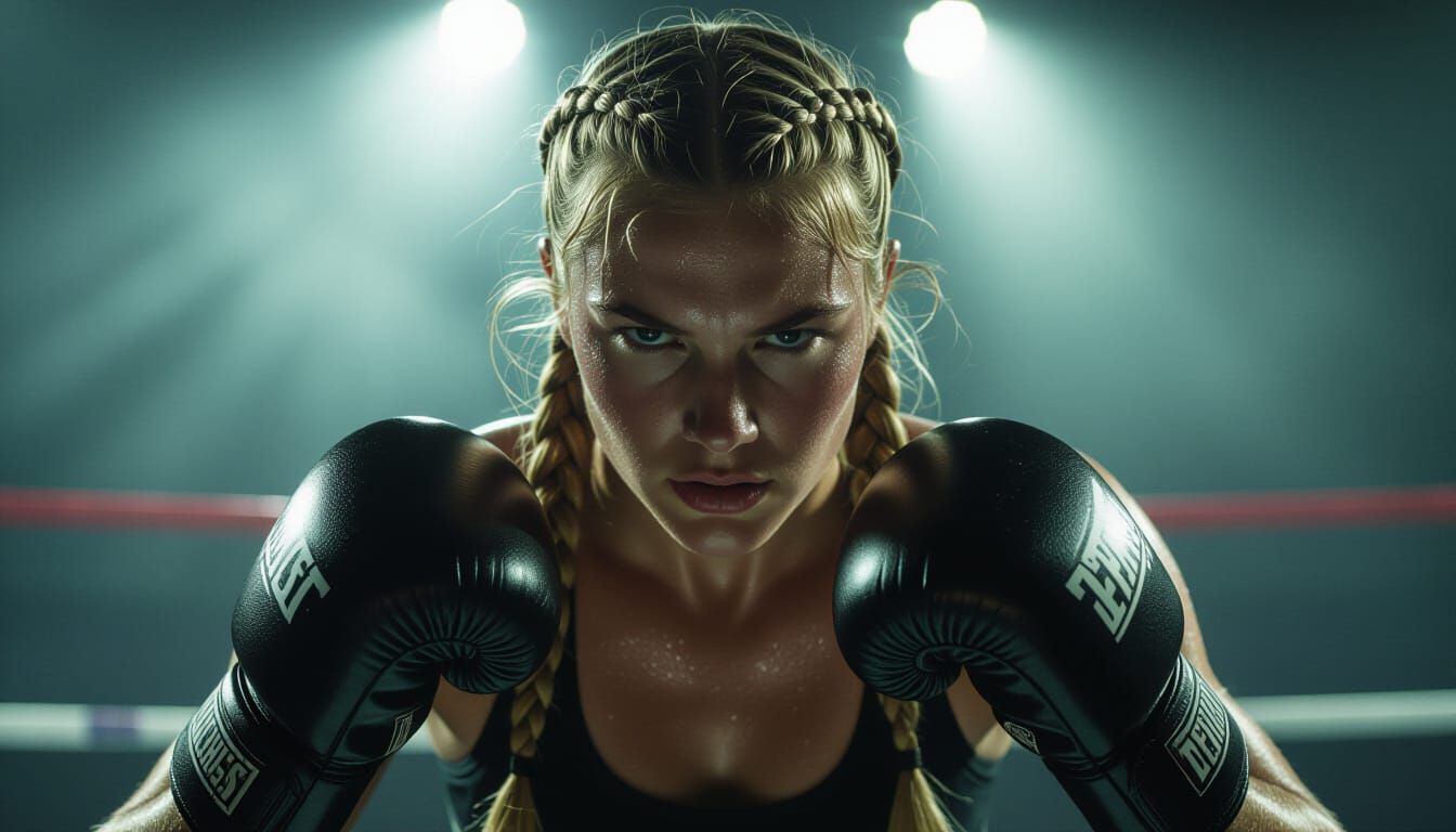 Intense Blonde Boxer in Cinematic Lighting