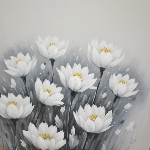 Minimalist White Flowers in Abstract Acrylic Painting