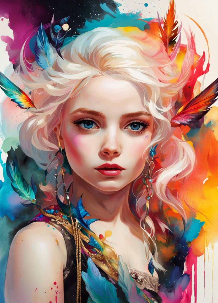 Elsa Sorceress Goddess Portrait in Polychromatic Style