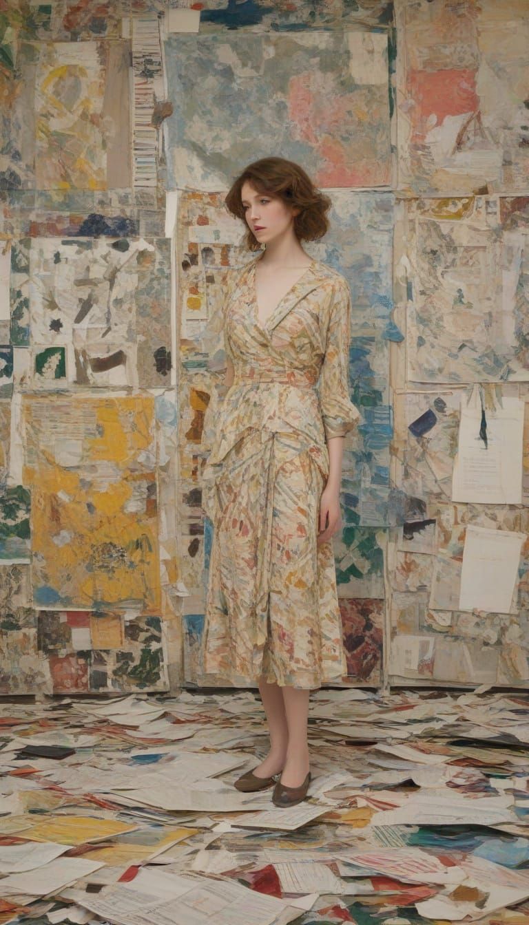 Contemporary Art Studio Collage in Neo-Impressionist Style