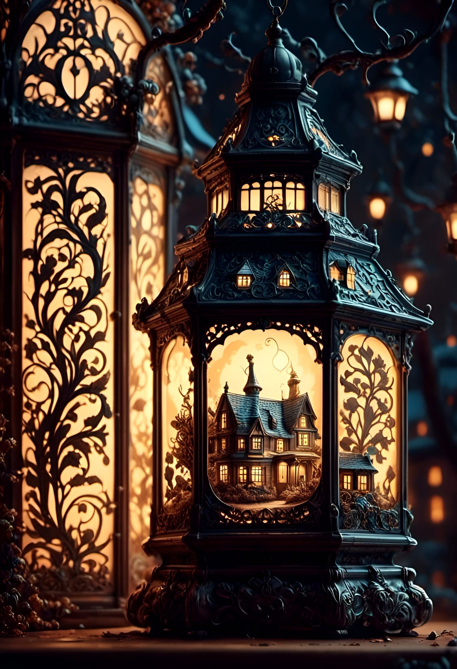 Miniature House in 19th Century Lantern