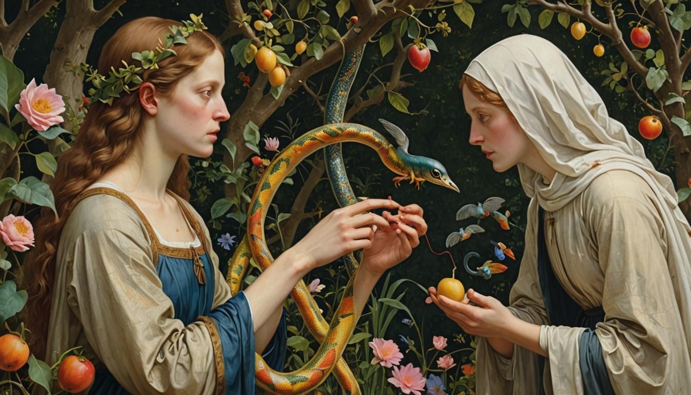 Eve's Temptation in Eden: A Detailed Depiction