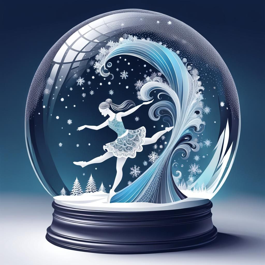 Ballerina in Snow Globe with Abstract Elements