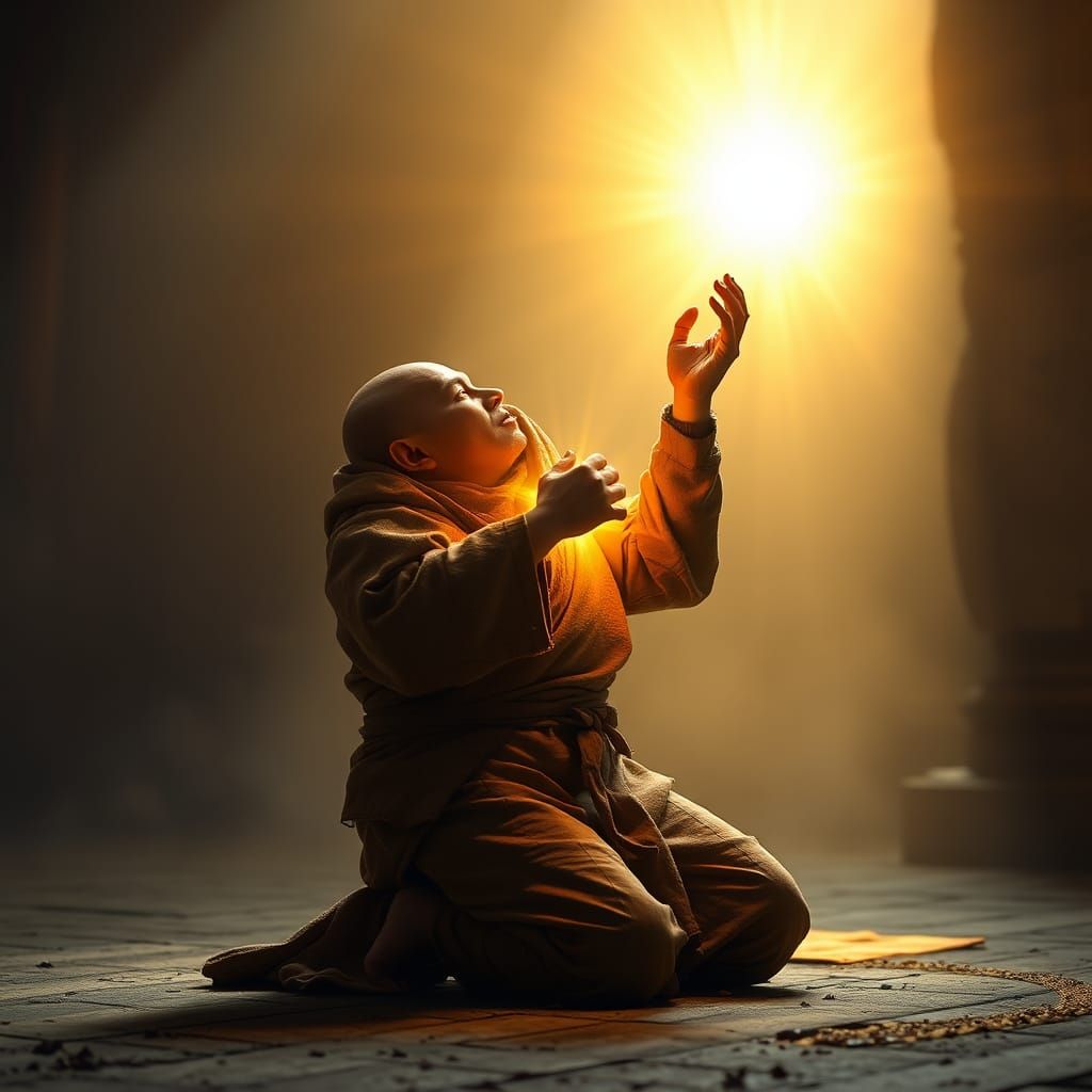 Monk Offering Heart to Divine Light