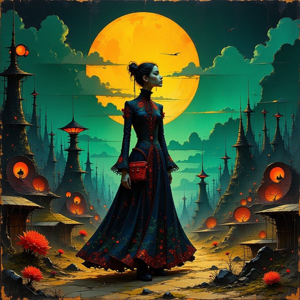 Poddley Anoop in Eerie Industrial Landscape, Beksiński Style