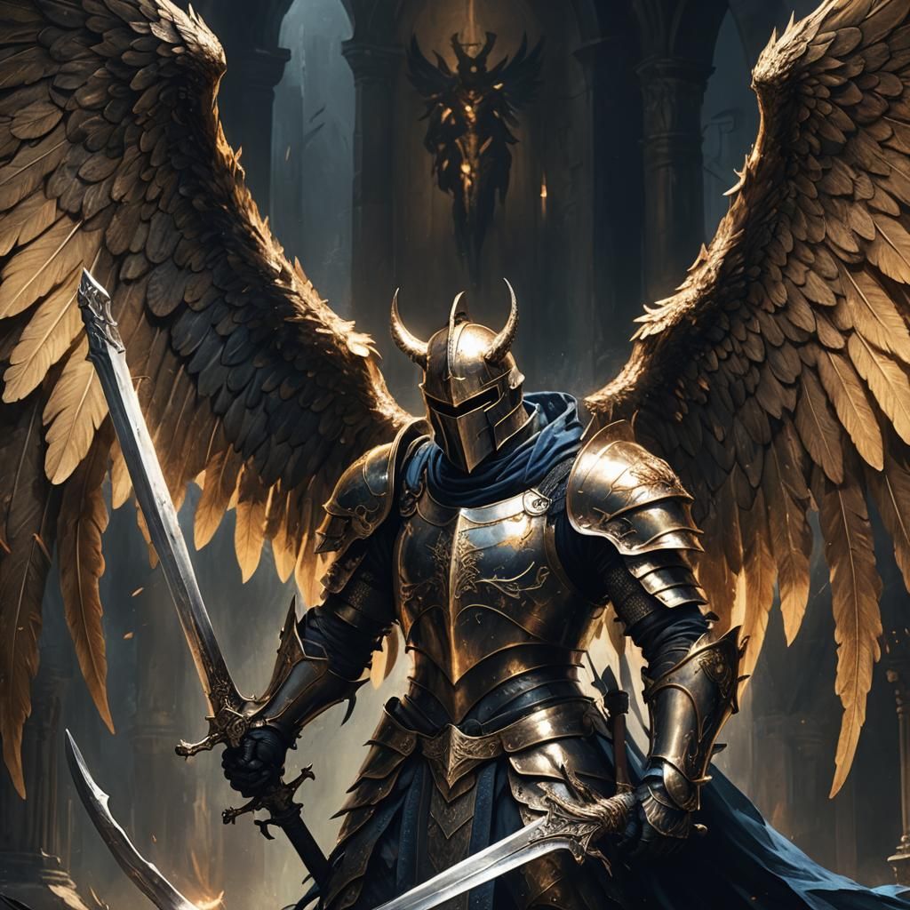 Knight with Angel and Demon Wings