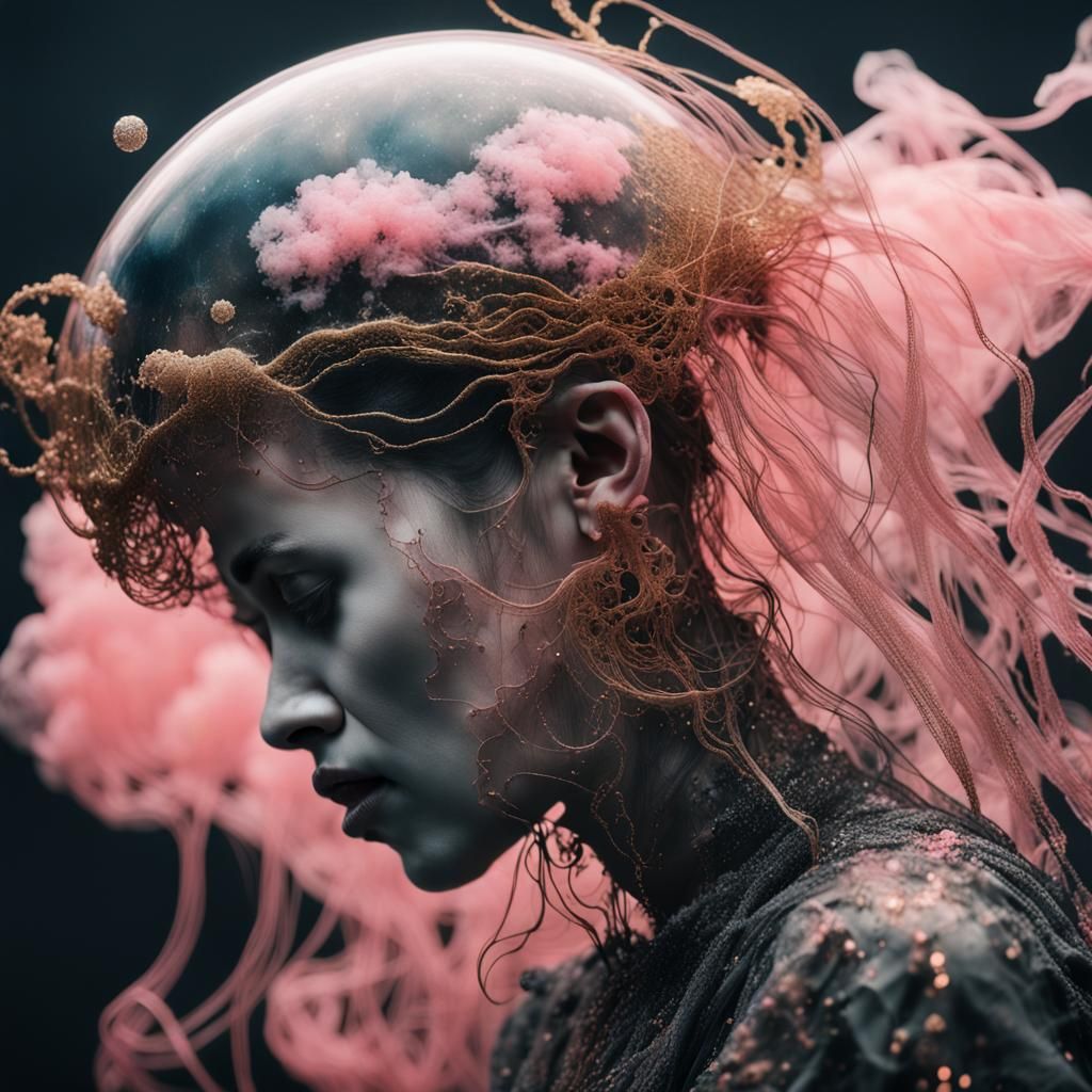 Ghostly Jellyfish Human Portrait with Gold Filigree