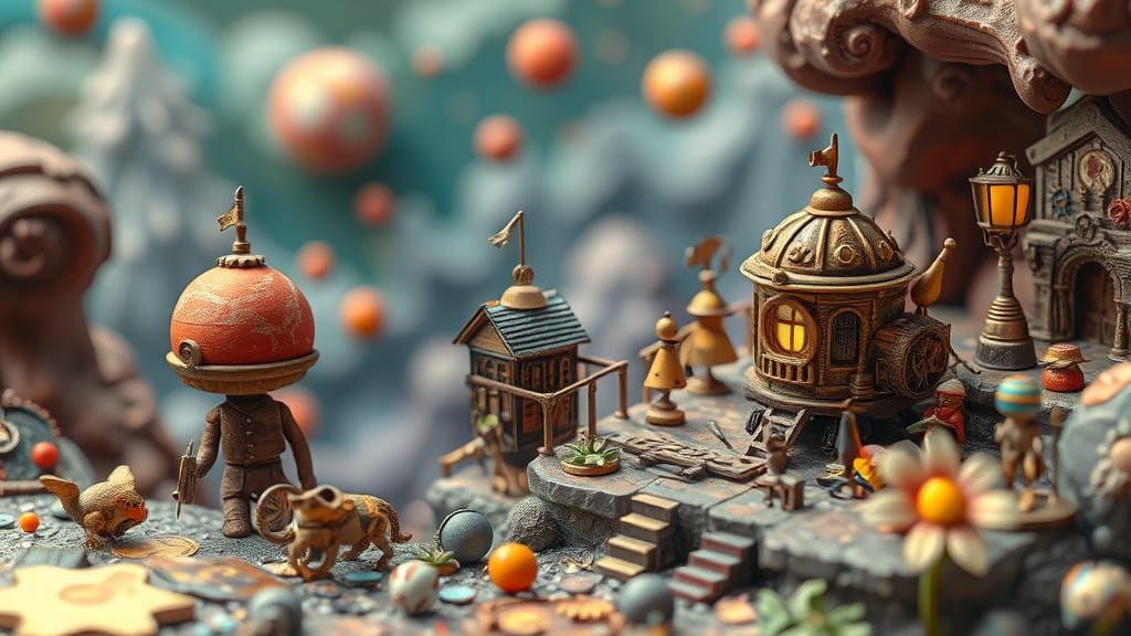 Surreal Miniature World in 3D Rendered Style