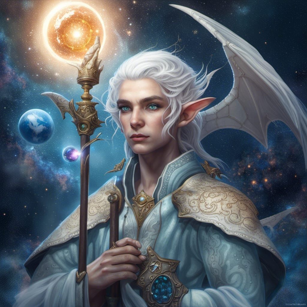 Astral Elf with Dragon in Fantasy Concept Art