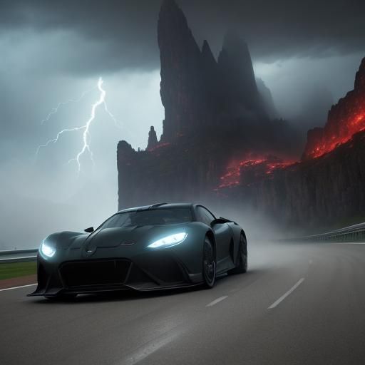 Car Crash on Dreamlike Race Track, Digital Art