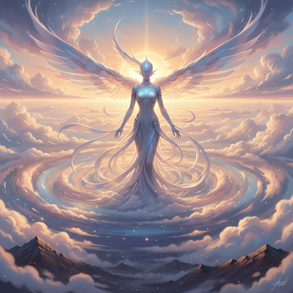 Majestic Air Elemental in Swirling Iridescent Clouds