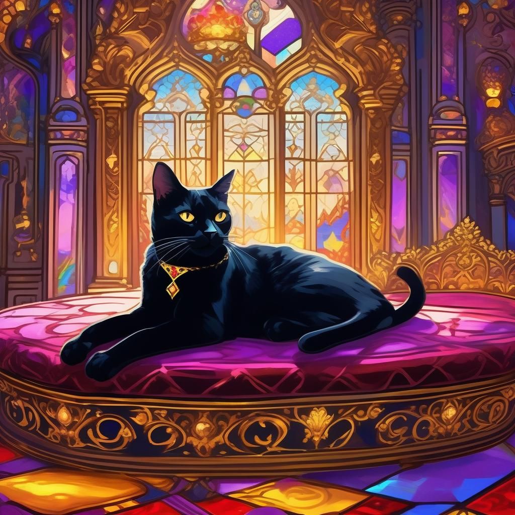 Crowned Black Cat in Baroque Art Deco Room