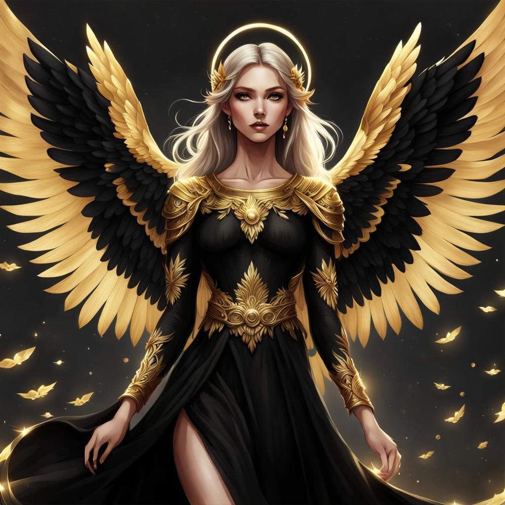 Beautiful Woman with Golden Halo and Wings
