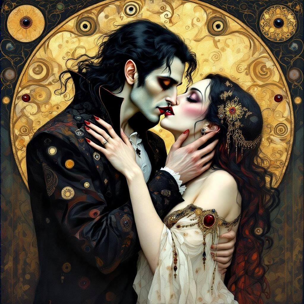 Vampire's Kiss in Klimt Style with Gold Leaf