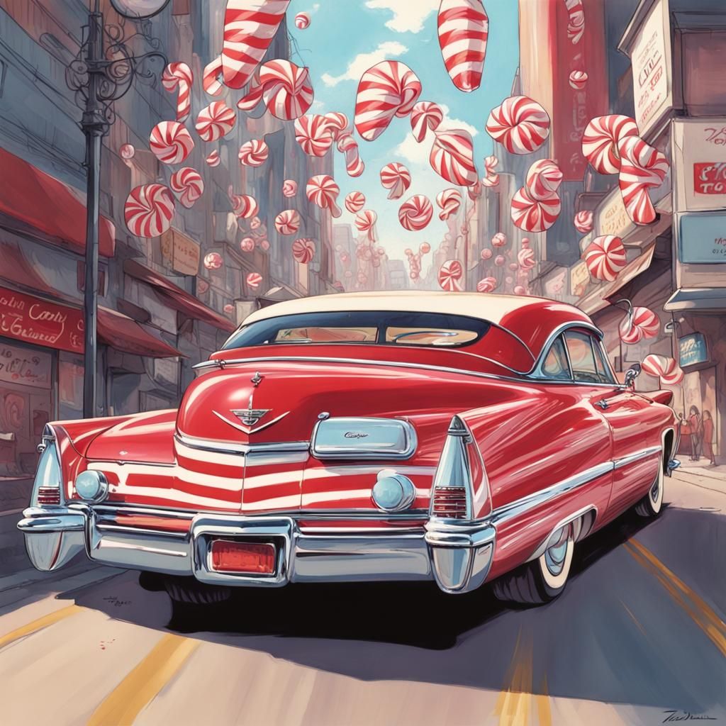 Candy Cane Cadillac in Anime Style