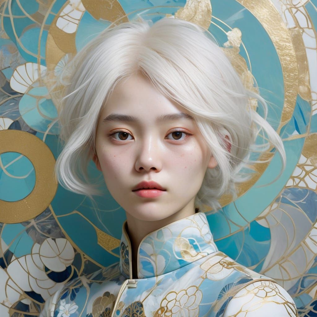 Surreal Portrait with Golden Kintsugi Accents