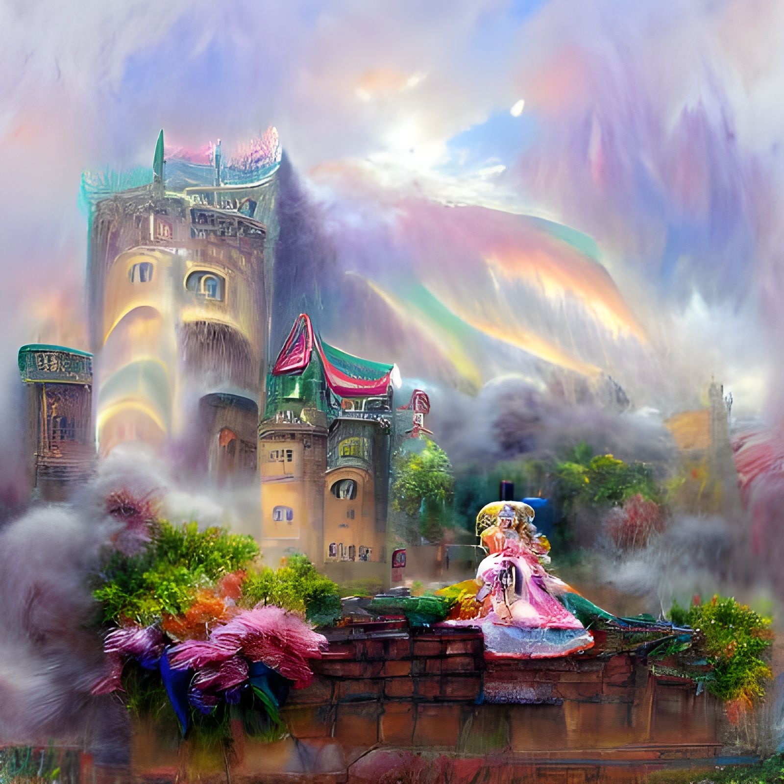 Rainbow Anime Princess in Ethereal Castle