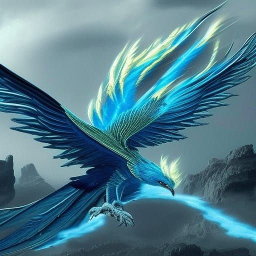 Majestic Blue Phoenix in Digital Matte Painting