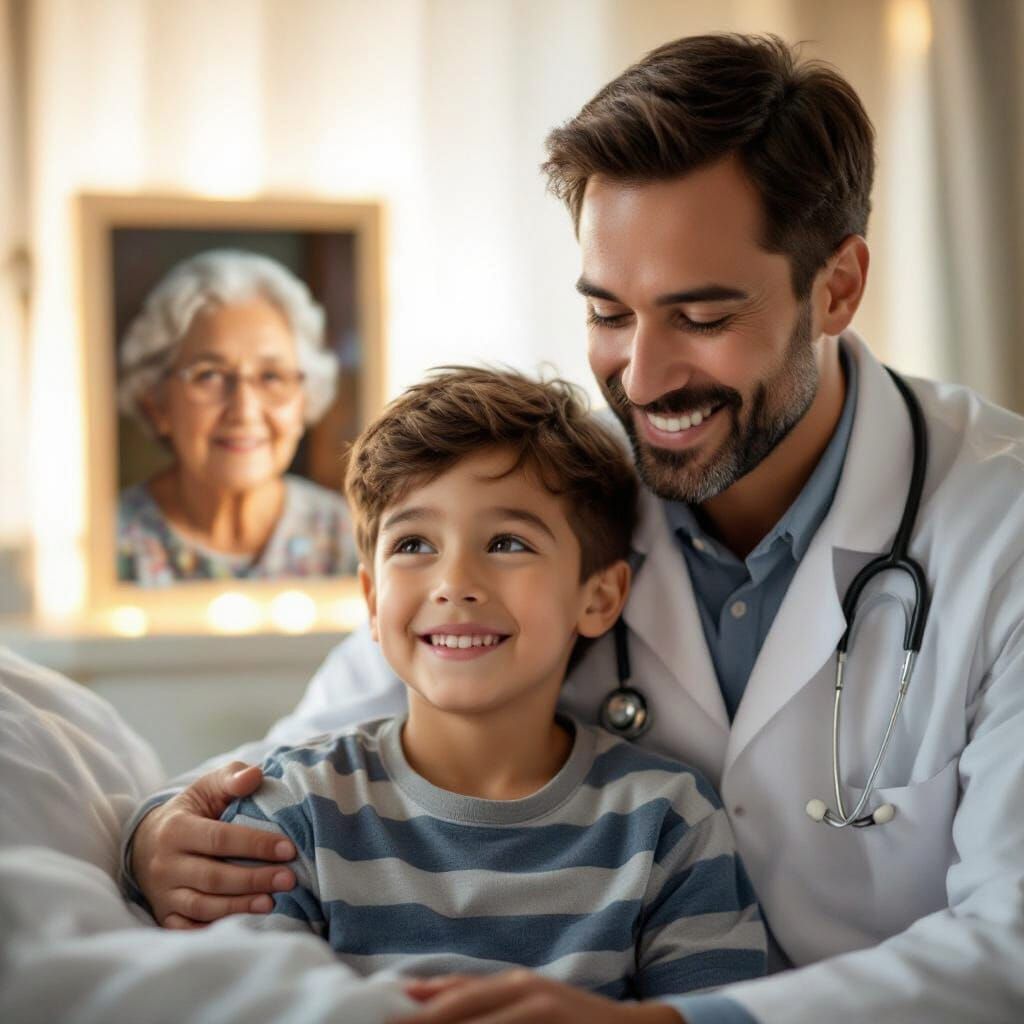 Doctor's Emotional Moment with Patient and Mother's Photo