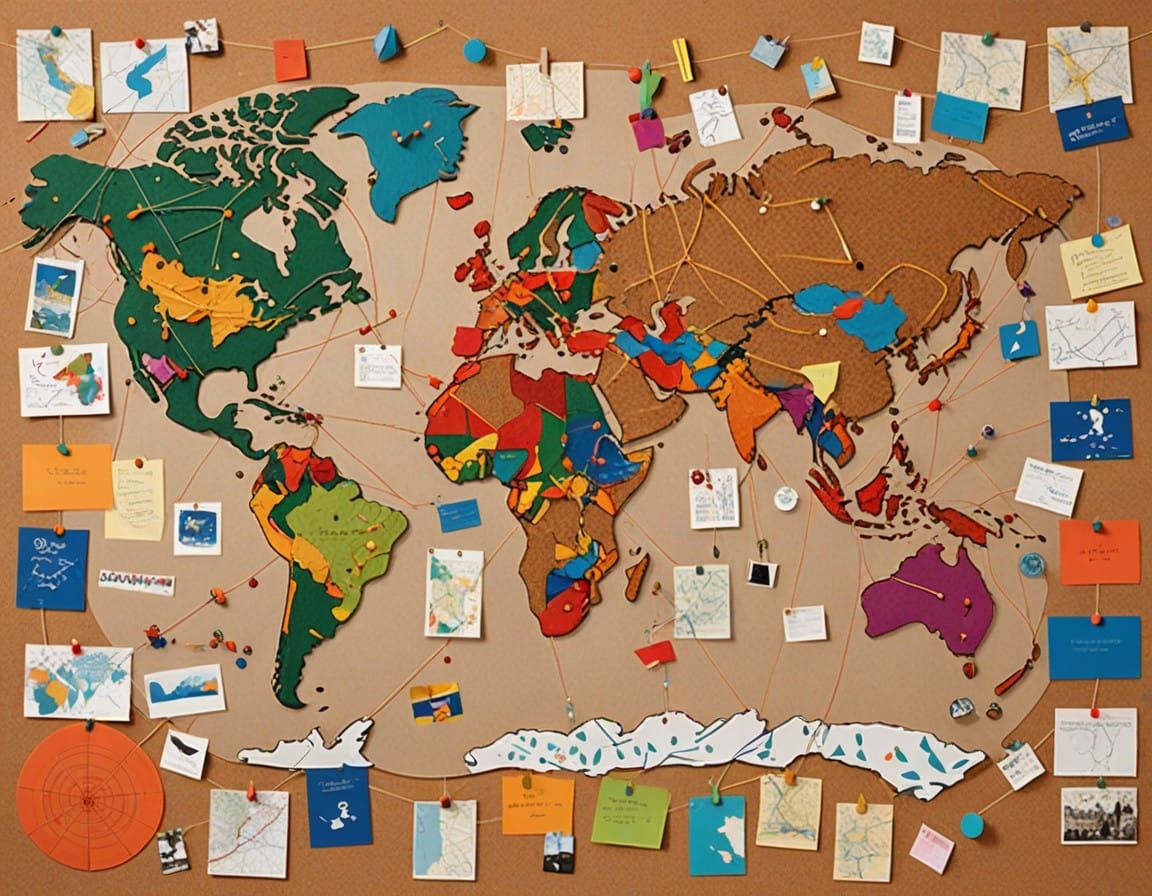 World Map Corkboard with Global Project Pins