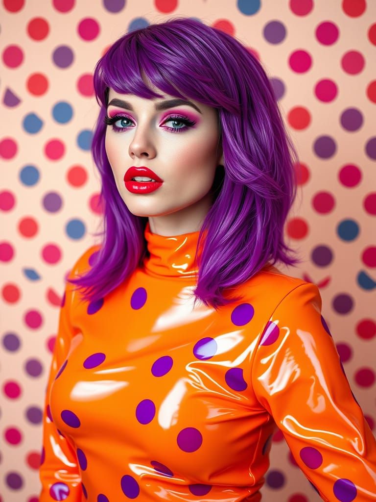 Woman in Orange Latex, Memphis Design Style