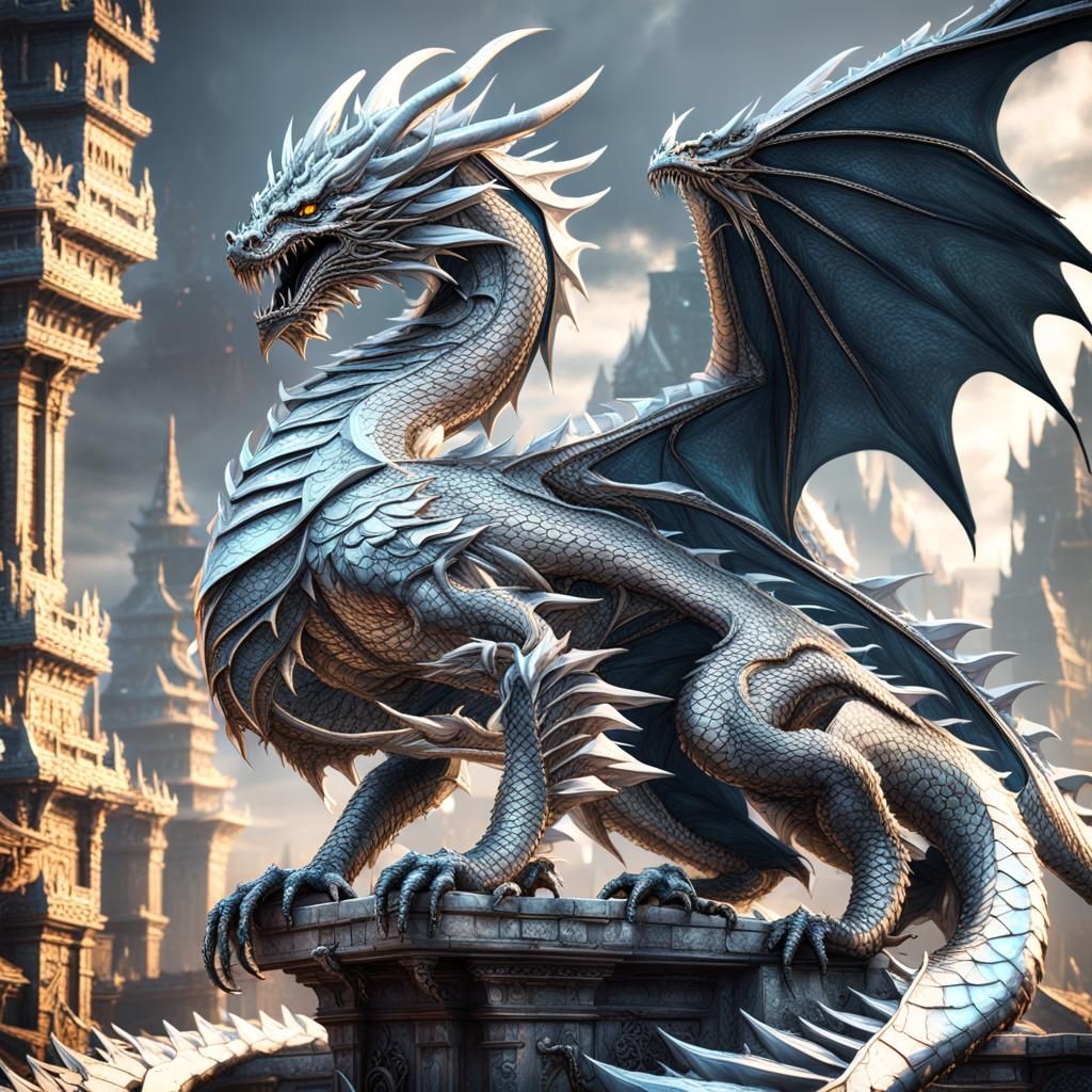 Fantastical Silver Dragon Concept Art