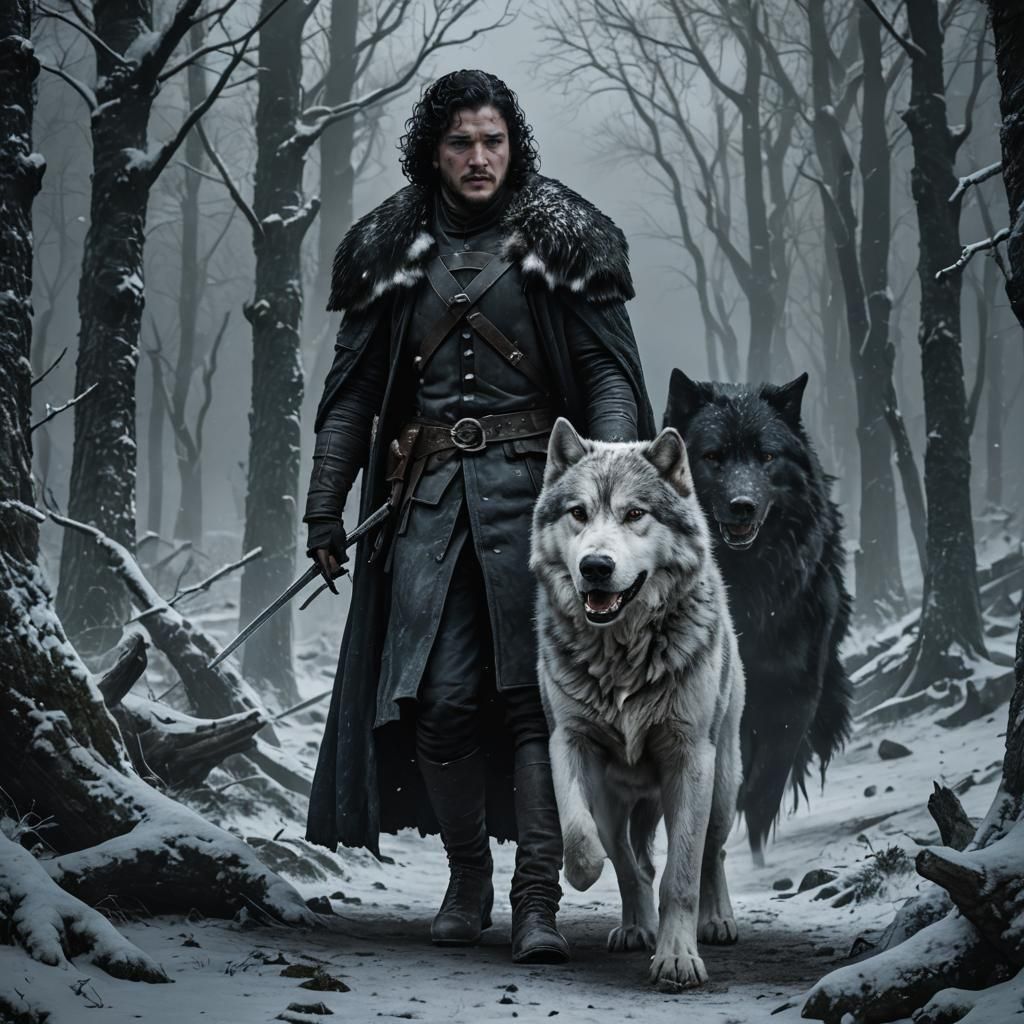 Jon Snow and Ghost Beyond the Wall