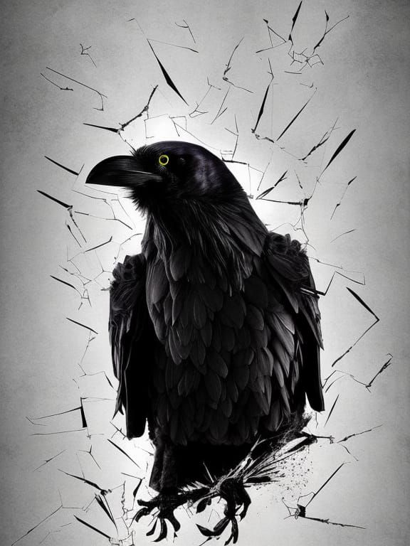 Majestic Black Raven Collage in Cut-Up Style