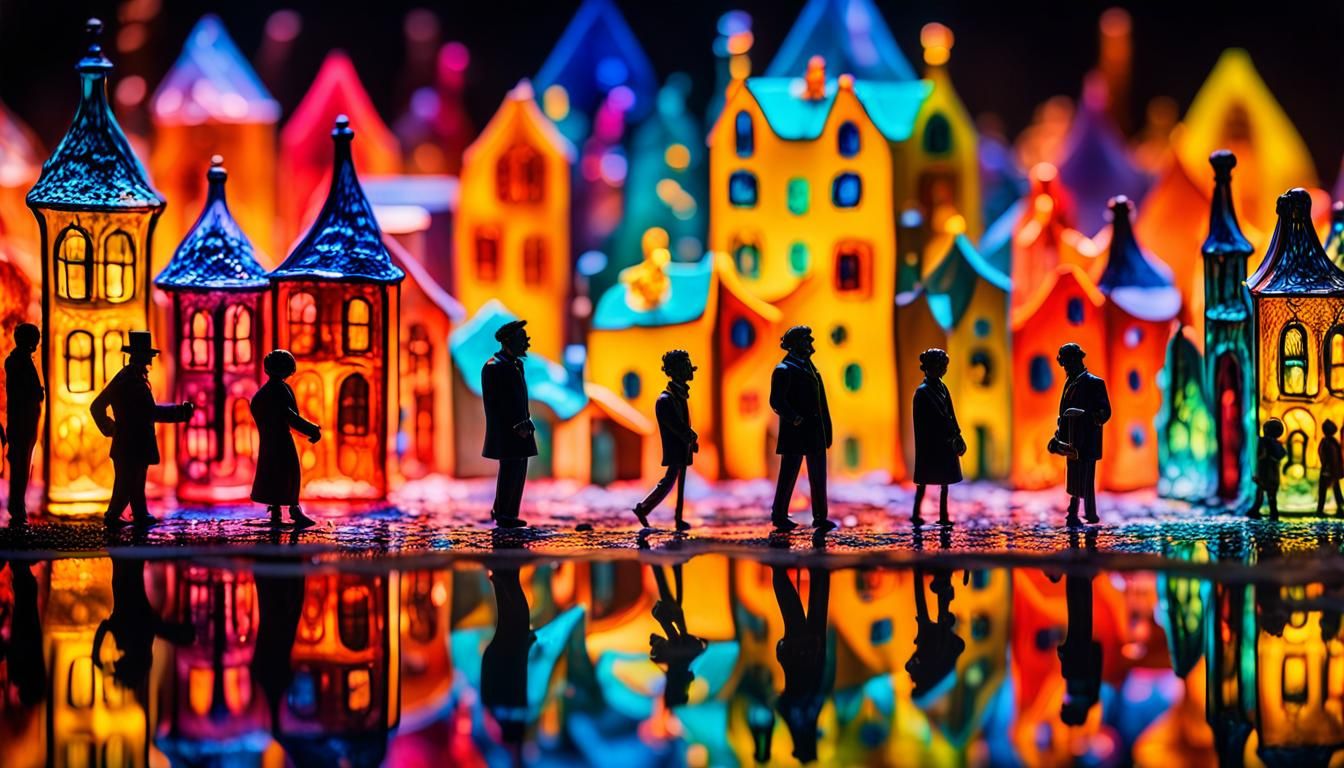 Miniature Glass People in a Colorful Hamlet