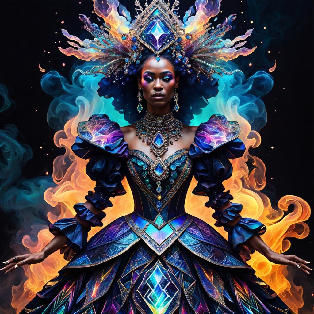 Prismatic Crystal Portrait: Fantasy Magic in Rococo Style