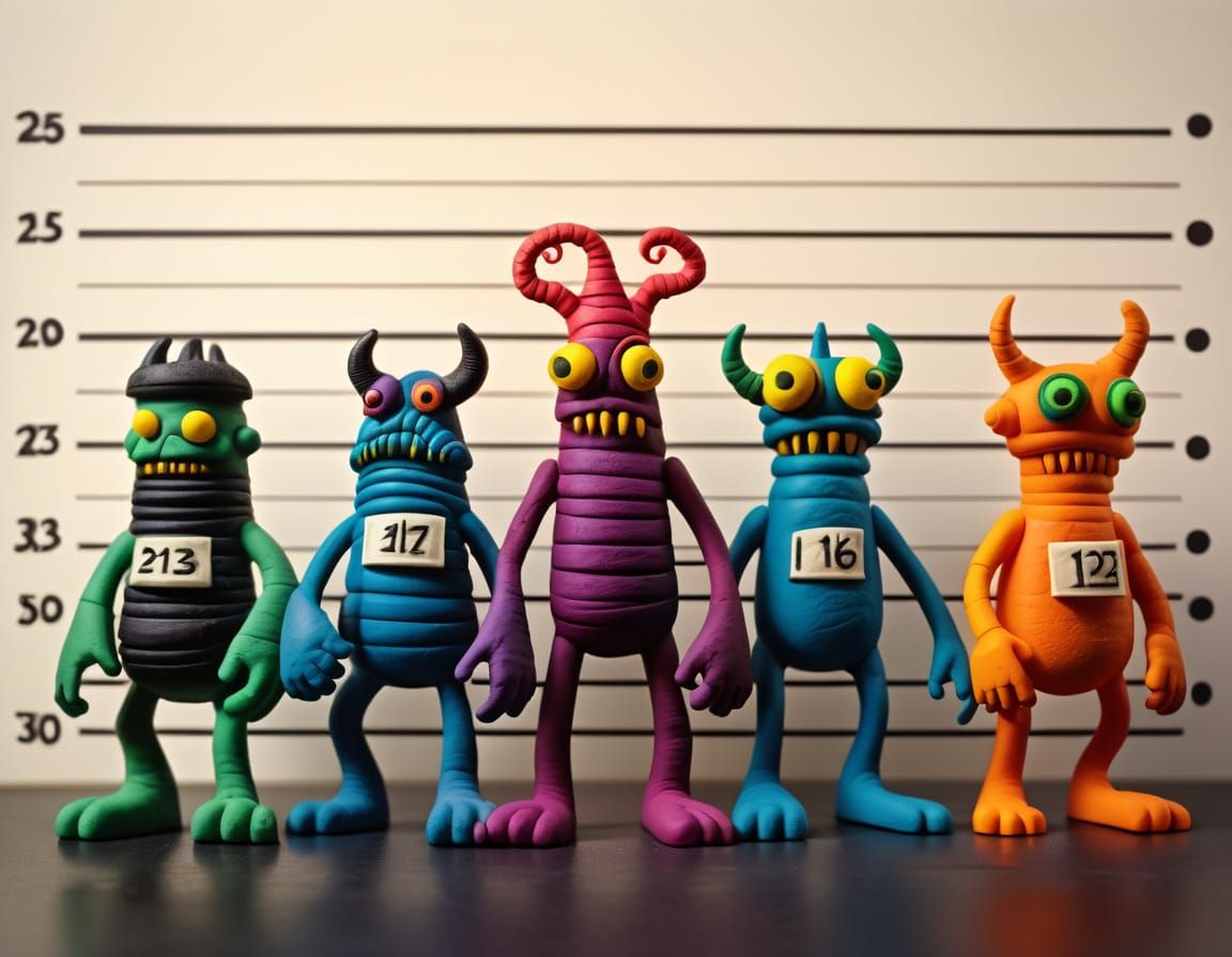 Play-Doh Monsters in Police Lineup, Giger-inspired
