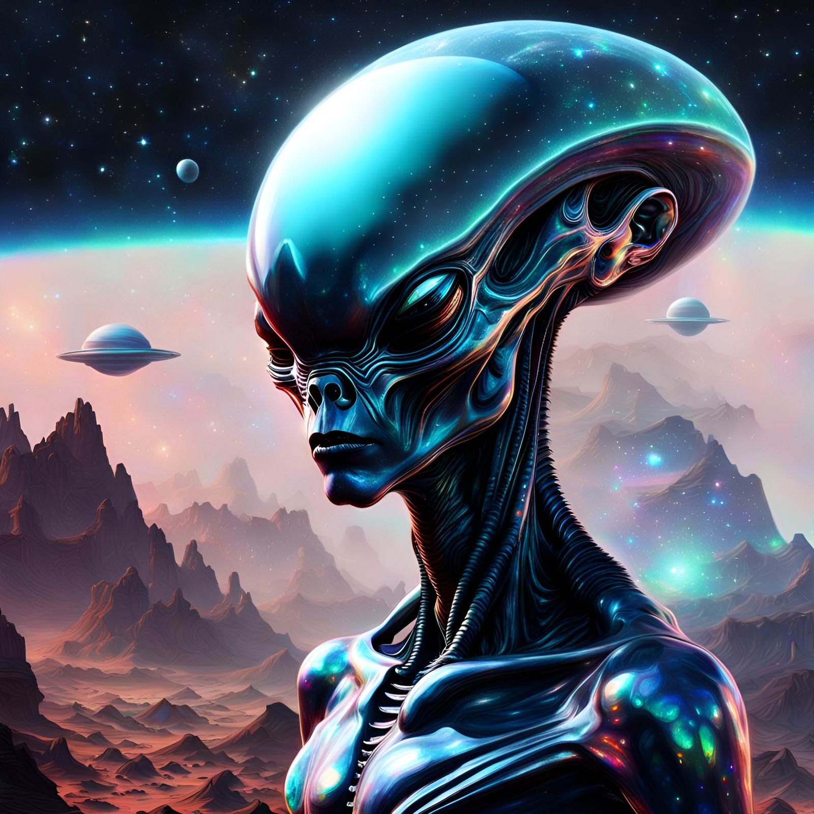 Holographic Alien in Outer Space Double Exposure